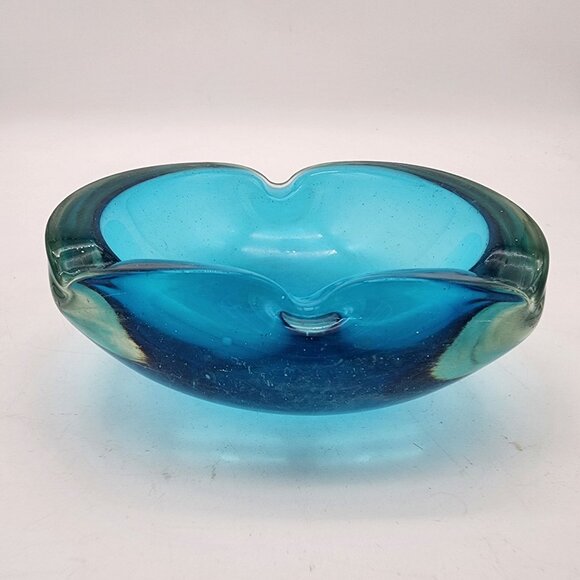 Mid Century Murano Sommerso Blue Glass Ashtray - Picture 3 of 5